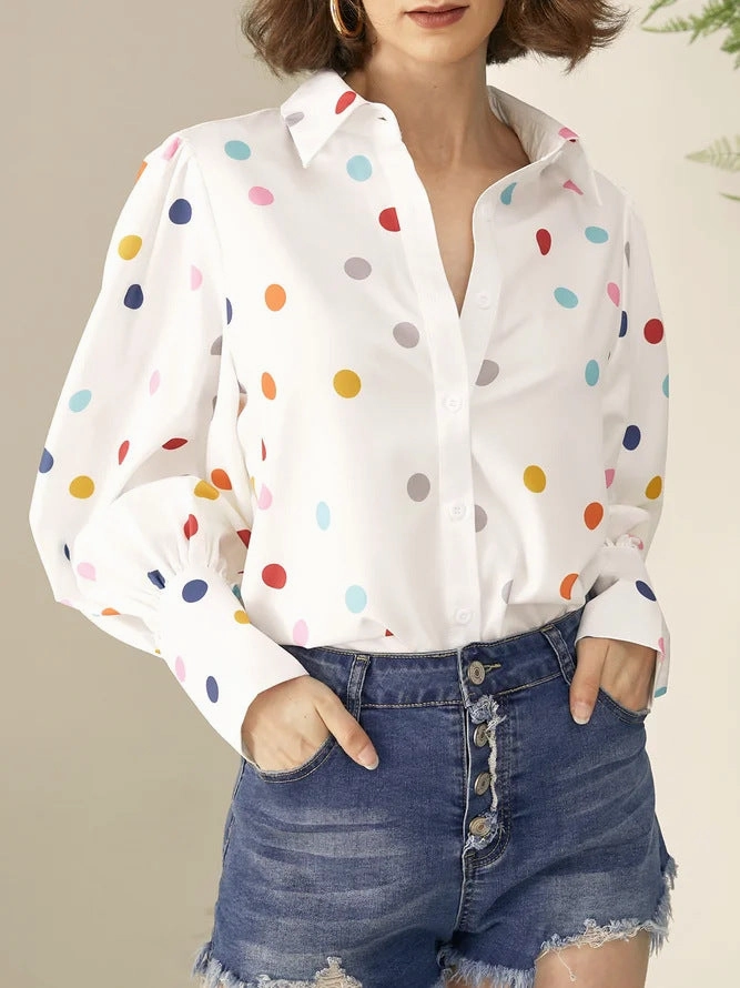 Summer Printed Lantern Sleeve Fashion Shirt Soft Touch Fabric stain resistant coating