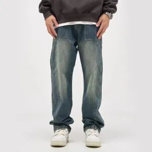 Relaxed Style Neutral American Retro Washed Distressed Draping Jeans