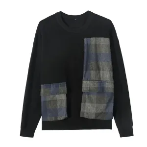 All Season Wear Youth Symmetrical Plaid Big Pocket Decorated Sweater Men