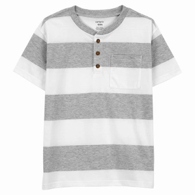 Boys' Striped Jersey Henley 2Q512 stain resistant coating Comfortable Collar