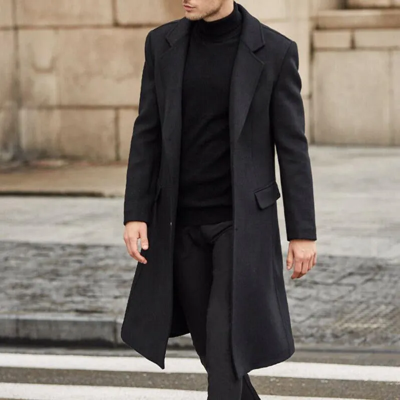 Men's Long Trench Coat Woolen Coat Layer Friendly Shape Seamless Bonding